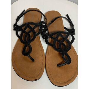 Aubrey Lynn Womens Sandals Flats Intertwined Straps Adjustable Black Size 11